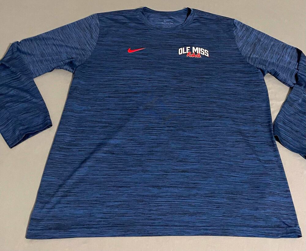 Nike Ole Miss Rebels Velocity LS Shirt Mens 2XL Dri-Fit Sideline Blue ZDJ4999